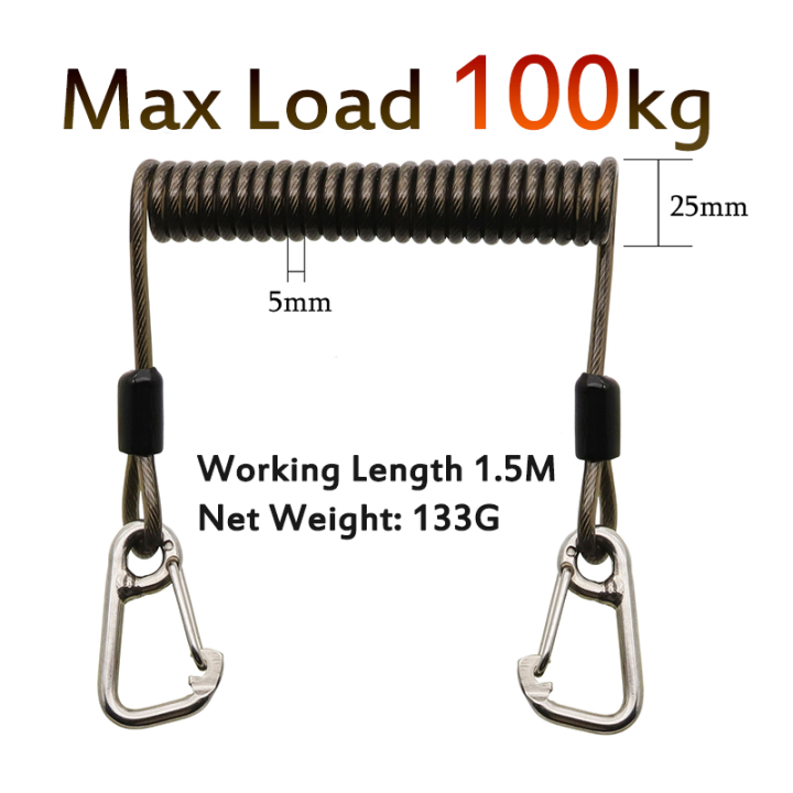 Deluxe Expandable 1.5M Anti-lost Safety Spring Coil Cable Tool Lanyard For Attaching Stainless Steel Simple Hooks Bearing 100KG Deluxe Expandable 1.5M Anti-lost Safety Spring Coil Cable Tool Lanyard For Attaching Stainless Steel Simple Hooks Bearing 100KG scuba diving coil lanyard,spiral fishing lanyard,coil tool lanyard,coil spring lanyard,steel coil lanyard
