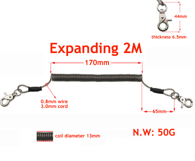 2 Meter Superior O Clip Ends Clear Black Flexible Fishing Safety Coiled Lanyard Prevent Rod Dropping 2 Meter Superior O Clip Ends Clear Black Flexible Fishing Safety Coiled Lanyard Prevent Rod Dropping steel coiled cable,retractable tool lanyard,elastic spring lanyard,stretch coil lanyard,spring tool lanyard