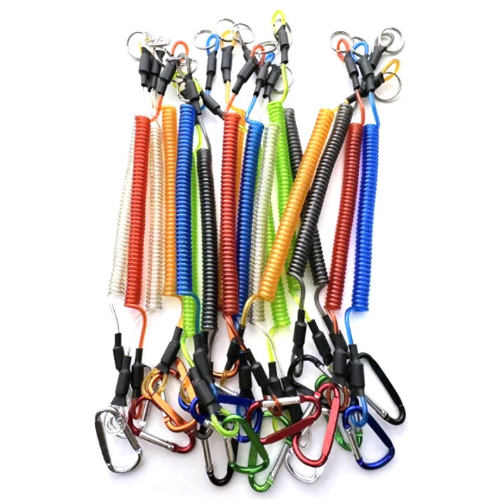 High Strength Quick Carabiner Hook Elastic Coiled Lanyard Secure Fishing Plier Dropping High Strength Quick Carabiner Hook Elastic Coiled Lanyard Secure Fishing Plier Dropping steel coil fishing lanyard,retention rope,wire fishing tool holder,spiral cord,wire coil lanyard
