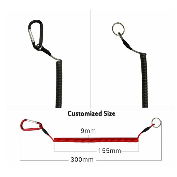 High Strength Quick Carabiner Hook Elastic Coiled Lanyard Secure Fishing Plier Dropping High Strength Quick Carabiner Hook Elastic Coiled Lanyard Secure Fishing Plier Dropping steel coil fishing lanyard,retention rope,wire fishing tool holder,spiral cord,wire coil lanyard
