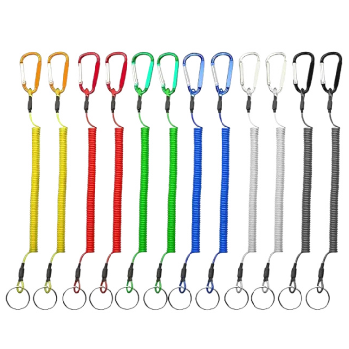 High Strength Quick Carabiner Hook Elastic Coiled Lanyard Secure Fishing Plier Dropping High Strength Quick Carabiner Hook Elastic Coiled Lanyard Secure Fishing Plier Dropping steel coil fishing lanyard,retention rope,wire fishing tool holder,spiral cord,wire coil lanyard