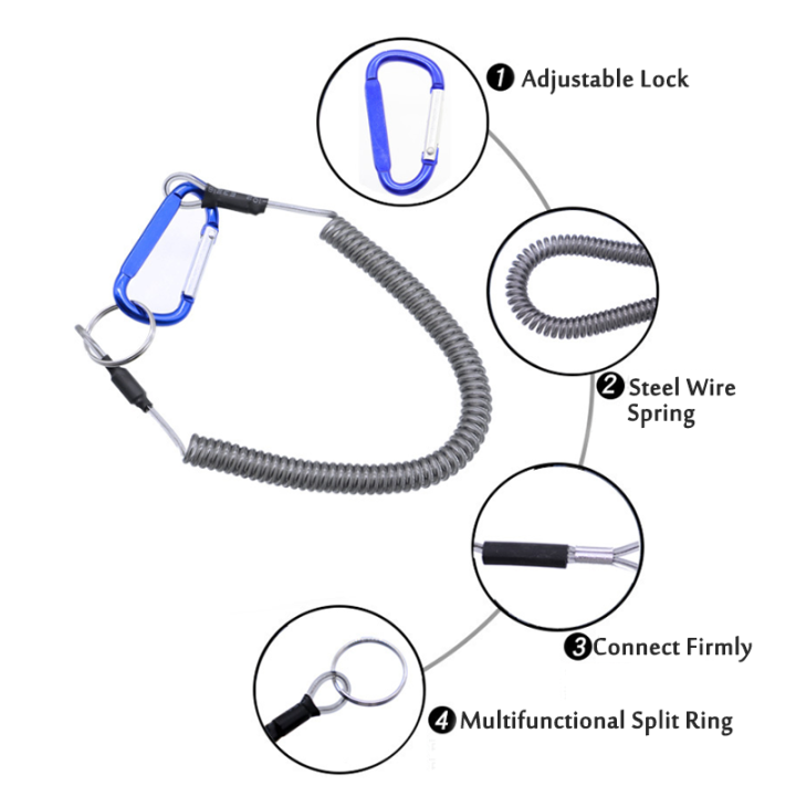 Stretching 1/3m Security Coiled Cable Lanyard Leash Keep Fishing Gear/Fish Control Device From Dropping Stretching 1/3m Security Coiled Cable Lanyard Leash Keep Fishing Gear/Fish Control Device From Dropping tool tethers,fish spring coiled lanyard,coil spring,coiled fishing lanyard,fly fishing accessory