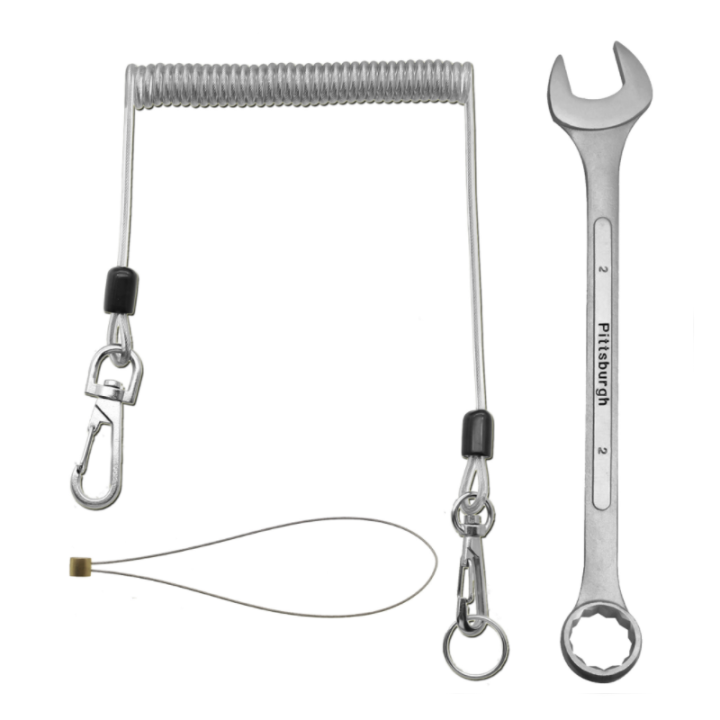 Plastic Transparent TPU Coated Safety Retention Coiled Tool Lanyard Extend 2M Stop Tools Falling From Height Plastic Transparent TPU Coated Safety Retention Coiled Tool Lanyard Extend 2M Stop Tools Falling From Height wire reinforced coiled cable,coil strap,tool bungee lanyard,spiral cord,coil safety strap