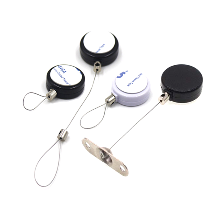 Round Black / White Mini Jewelry Security Pull Box With Custom Terminals For Small Business Round Black / White Mini Jewelry Security Pull Box With Custom Terminals For Small Business anti-theft recoiler,display security pull box,retail anti-theft tether,anti-theft retractor,anti-theft pull box