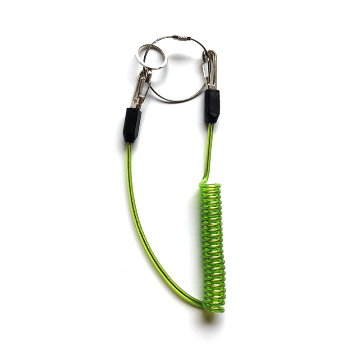 Steel Cored Coiled Lanyard 1.3M Clear Green TPU Covered Spring Wire Tool Cable Stop Tools Falling