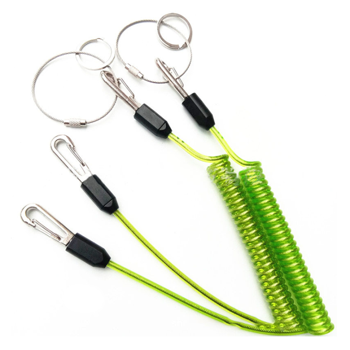 Steel Cored Coiled Lanyard 1.3M Clear Green TPU Covered Spring Wire Tool Cable Stop Tools Falling