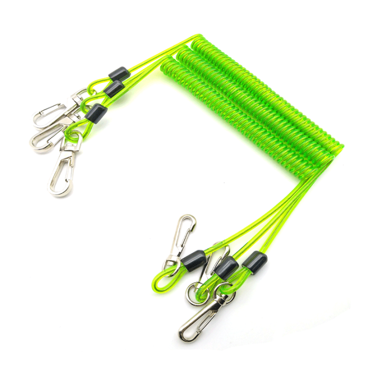 Fall Protection Green TPU Coiled Cable Wire Inside 10kg Swivel Hook Each End Coiled Tool Leash