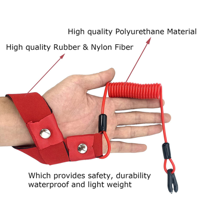 Yamaha Jetski Engine Kill Stop Switch Lanyard Coiled Lanyard with Floating Wrist Band Max 1.3M Long