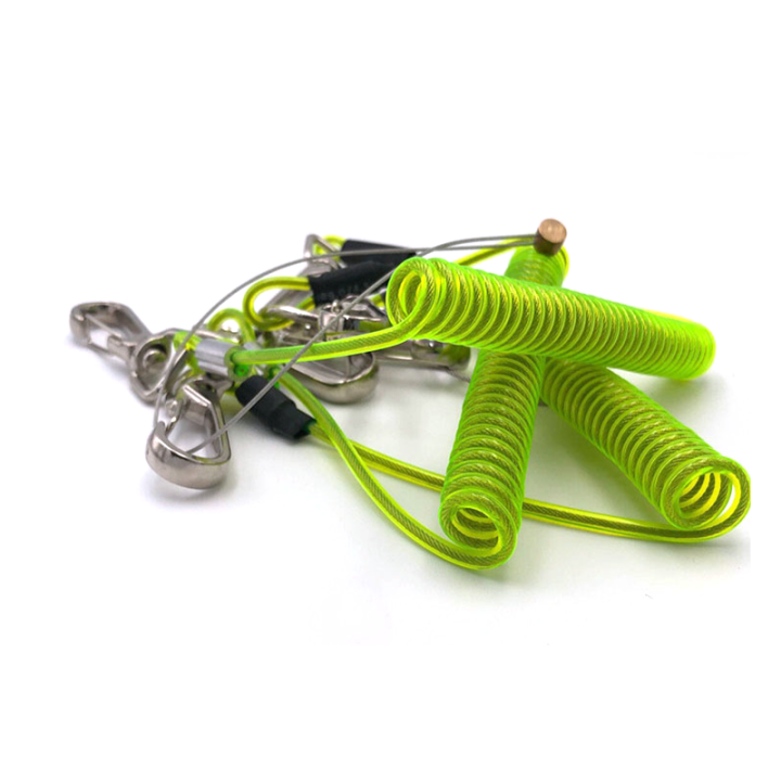 Fall Protection Green TPU Coiled Cable Wire Inside 10kg Swivel Hook Each End Coiled Tool Leash