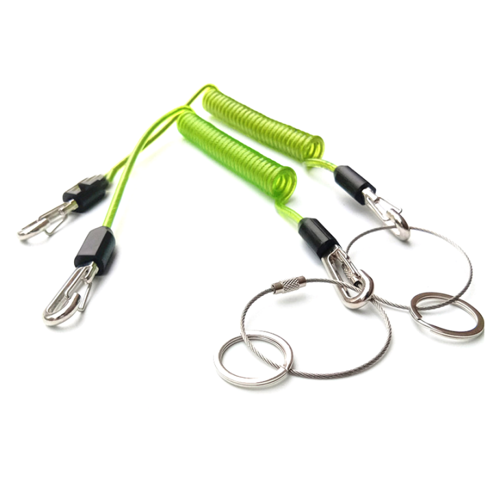 Steel Cored Coiled Lanyard 1.3M Clear Green TPU Covered Spring Wire Tool Cable Stop Tools Falling