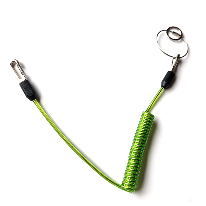 Steel Cored Coiled Lanyard 1.3M Clear Green TPU Covered Spring Wire Tool Cable Stop Tools Falling