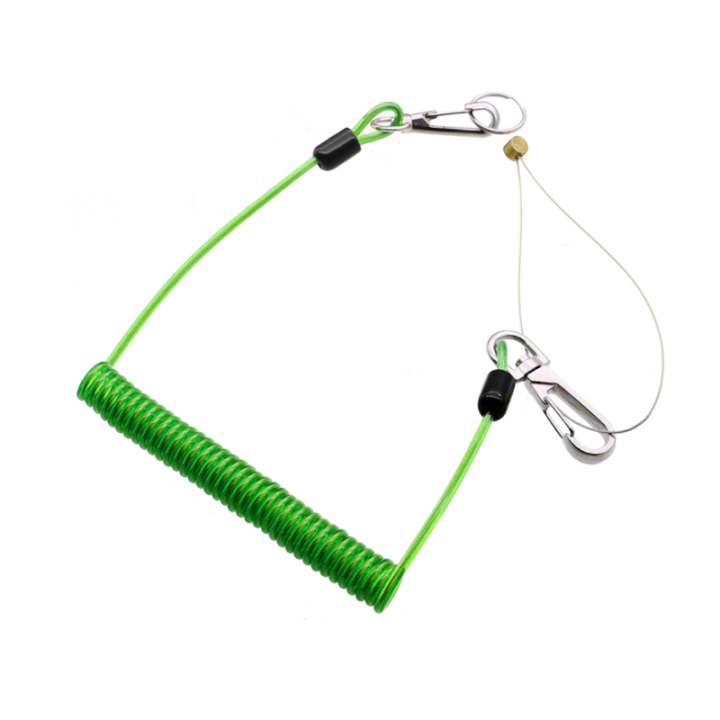 Fall Protection Green TPU Coiled Cable Wire Inside 10kg Swivel Hook Each End Coiled Tool Leash