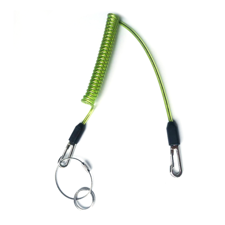 Steel Cored Coiled Lanyard 1.3M Clear Green TPU Covered Spring Wire Tool Cable Stop Tools Falling