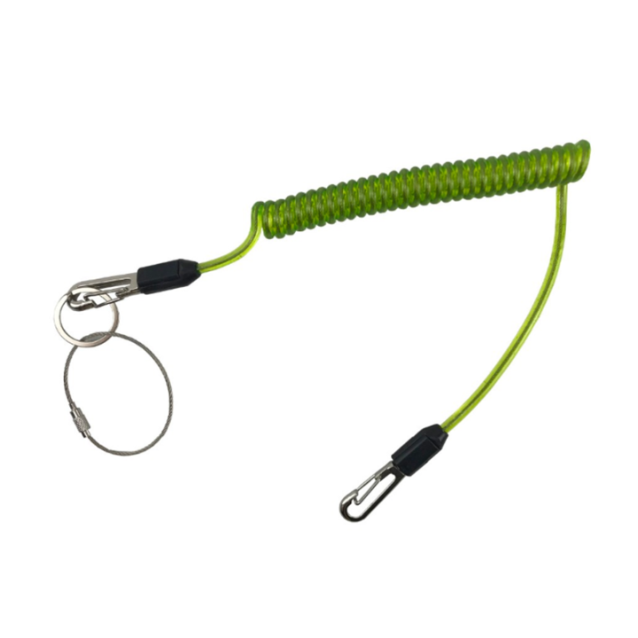 Steel Cored Coiled Lanyard 1.3M Clear Green TPU Covered Spring Wire Tool Cable Stop Tools Falling