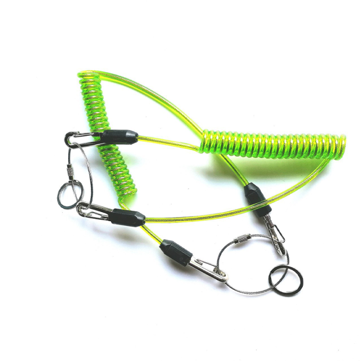 Steel Cored Coiled Lanyard 1.3M Clear Green TPU Covered Spring Wire Tool Cable Stop Tools Falling
