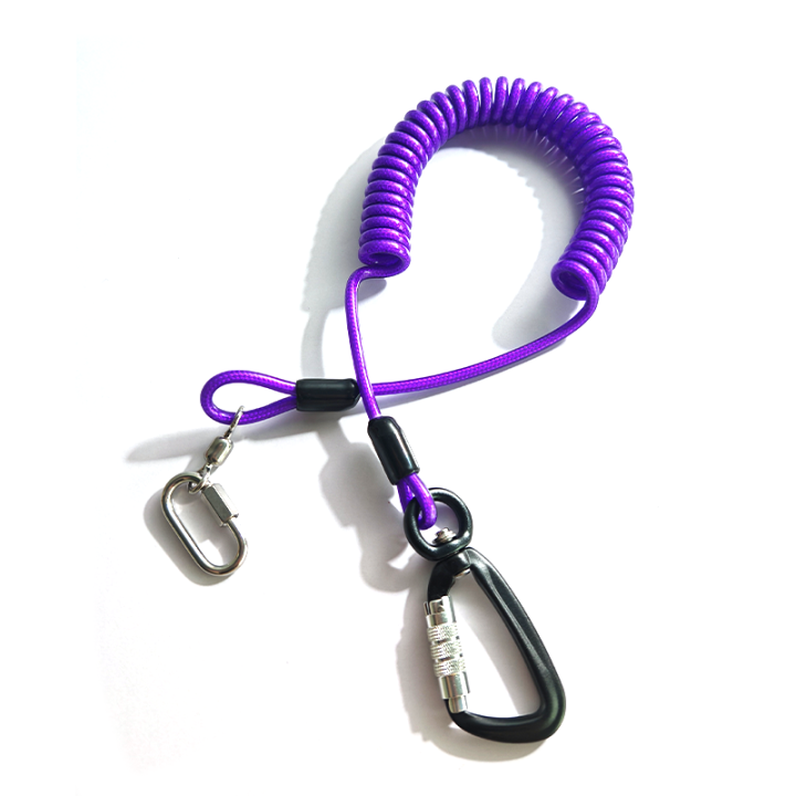 Heavy Duty Outdoor Purple Nylon Retractable Tool Lanyard Plastic Covered With Aviation Aluminum Hook