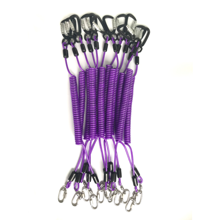 Heavy Duty Outdoor Purple Nylon Retractable Tool Lanyard Plastic Covered With Aviation Aluminum Hook
