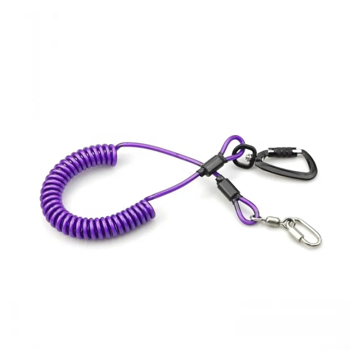 Scaffold Working Safety Purple Plastic Coat Tool Coiled Lanyard Nylon Core Big Pulling Safety Strap