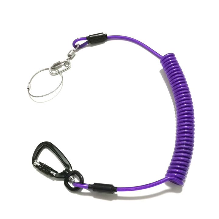 Heavy Duty Outdoor Purple Nylon Retractable Tool Lanyard Plastic Covered With Aviation Aluminum Hook