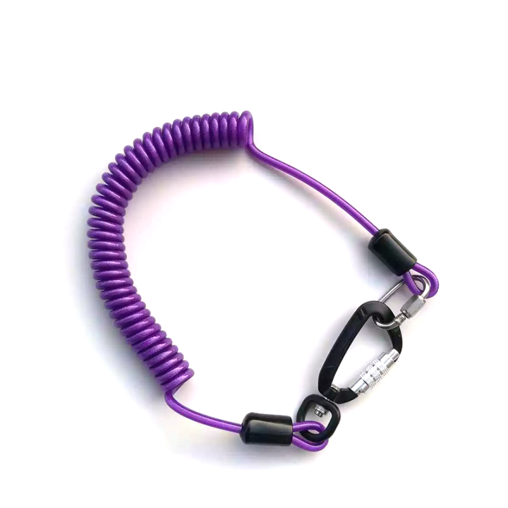 Heavy Duty Outdoor Purple Nylon Retractable Tool Lanyard Plastic Covered With Aviation Aluminum Hook