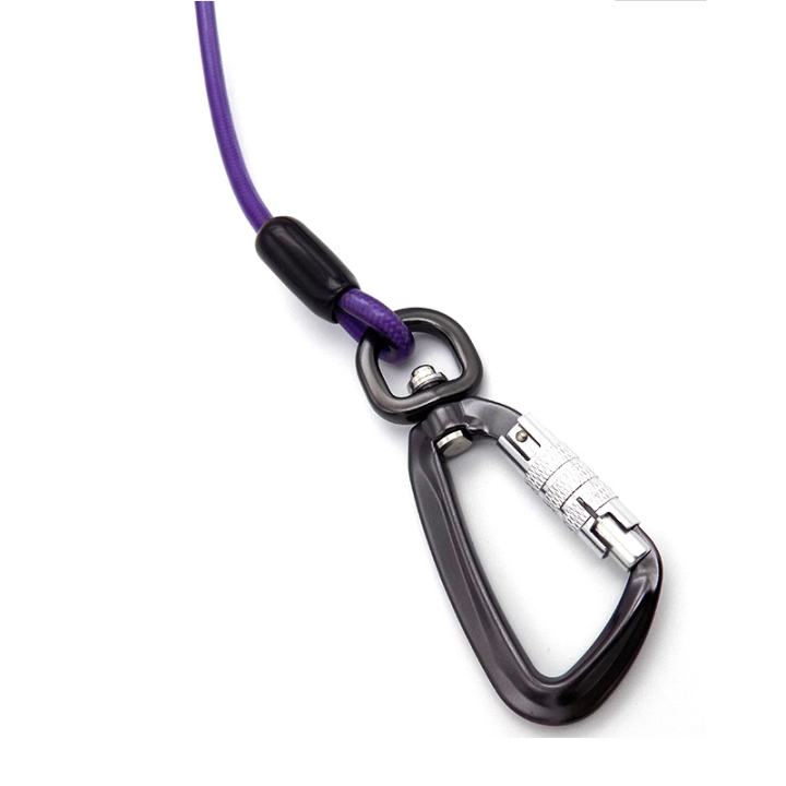 Heavy Duty Outdoor Purple Nylon Retractable Tool Lanyard Plastic Covered With Aviation Aluminum Hook