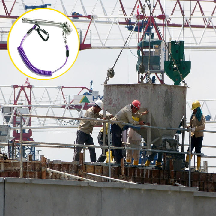 Scaffold Working Safety Purple Plastic Coat Tool Coiled Lanyard Nylon Core Big Pulling Safety Strap