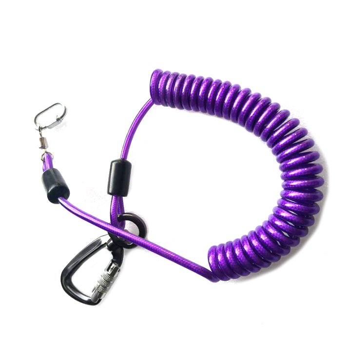 Heavy Duty Outdoor Purple Nylon Retractable Tool Lanyard Plastic Covered With Aviation Aluminum Hook