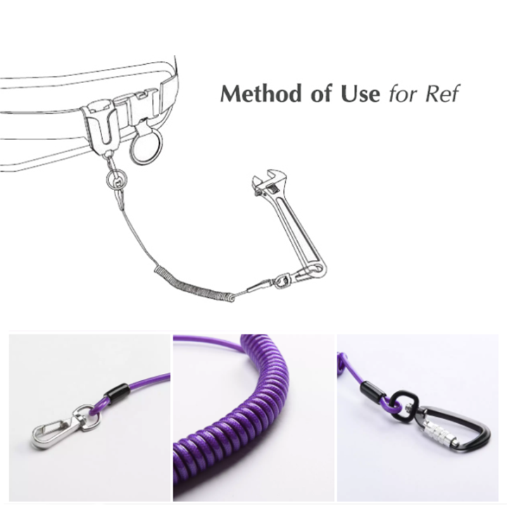 Heavy Duty Outdoor Purple Nylon Retractable Tool Lanyard Plastic Covered With Aviation Aluminum Hook