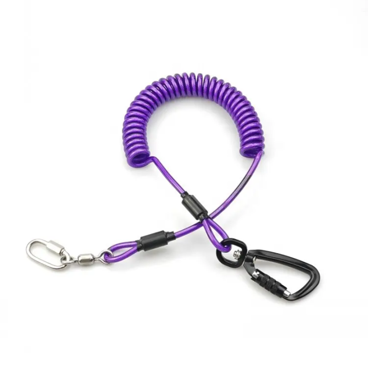 Scaffold Working Safety Purple Plastic Coat Tool Coiled Lanyard Nylon Core Big Pulling Safety Strap