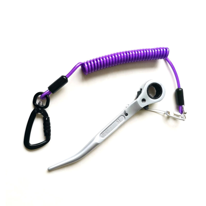 Heavy Duty Outdoor Purple Nylon Retractable Tool Lanyard Plastic Covered With Aviation Aluminum Hook