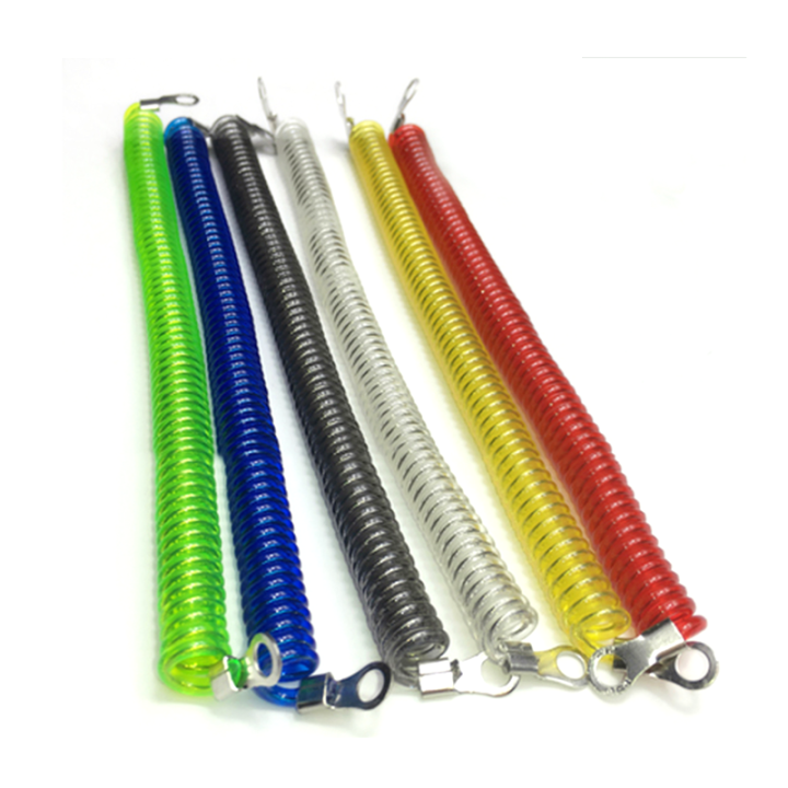 Security Engineering Machines Colored Steel Wire Spiral Tether Cords With Eyelets Atuo Checking Fixture Cords