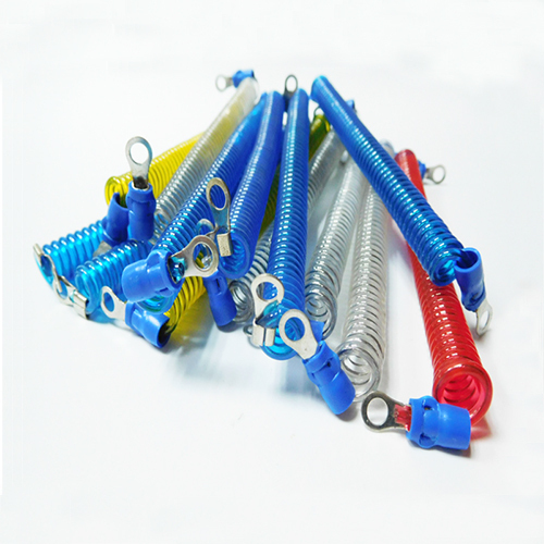 Security Engineering Machines Colored Steel Wire Spiral Tether Cords With Eyelets Atuo Checking Fixture Cords