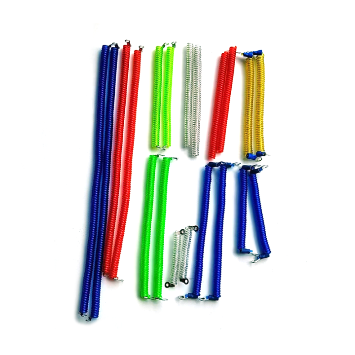 Security Engineering Machines Colored Steel Wire Spiral Tether Cords With Eyelets Atuo Checking Fixture Cords