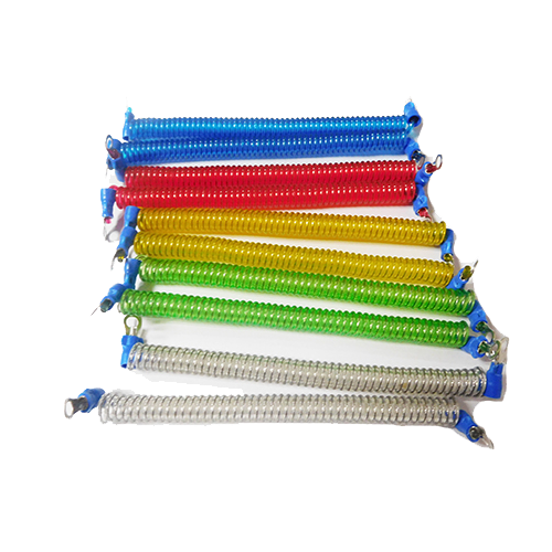 Security Engineering Machines Colored Steel Wire Spiral Tether Cords With Eyelets Atuo Checking Fixture Cords