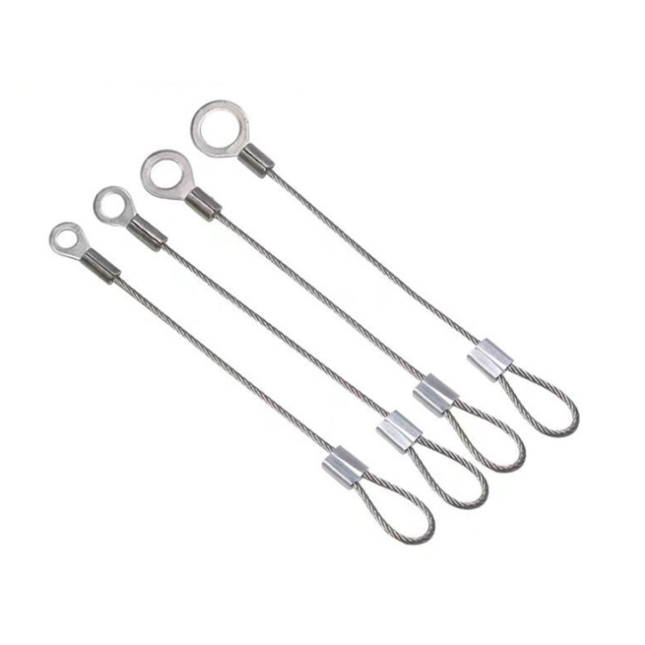 Custom Length Wire Rope Tether Plastic Uncoated/Coated With Cable Loop And Eyelet Terminal Ends 