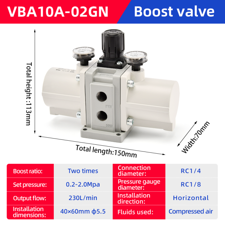 Factory Direct Hot Selling VBA10A-02GN / VBA20A-03GN / VBA40A-04GN / VBA43A-04GN Booster Regulator VBA Pneumatic Components for Industry Application Factory Direct Hot Selling VBA10A-02GN Booster Regulator VBA Pneumatic Components for Industry Application Booster Regulator VBA