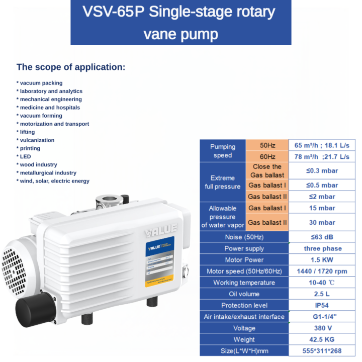 VSV-65 Single-stage Rotary Vane Vacuum Pump VSV-65 Single-stage Rotary Vane Vacuum Pump Rotary Vane Vacuum Pump