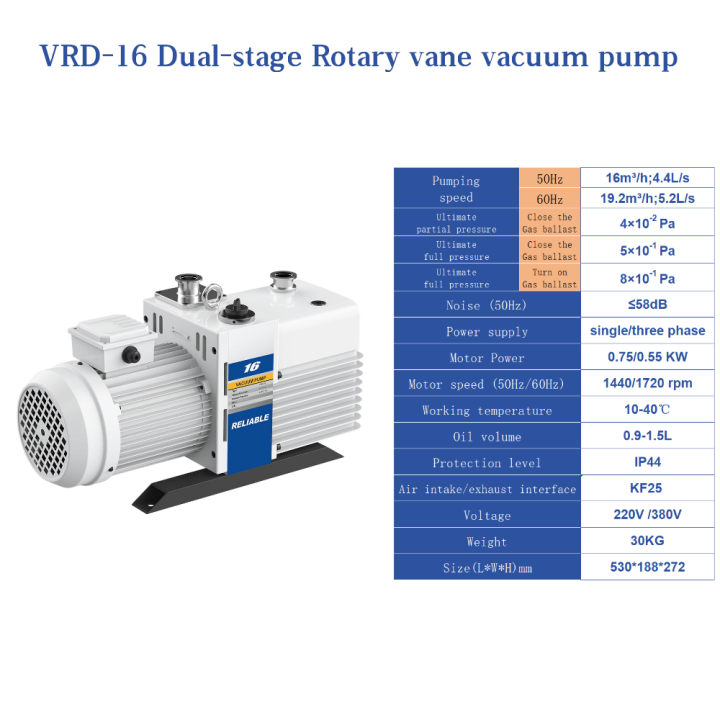 VRD-16 220V/380V 16-19.2m³/h Industrial Dual Stage Rotary Vane Vacuum Pump VRD-16 220V/380V 16-19.2m³/h Industrial Dual Stage Rotary Vane Vacuum Pump Rotary Vane Vacuum Pump
