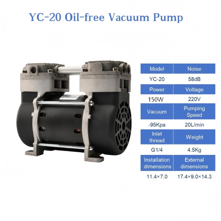 150W Oil-Free Vacuum Pump  (20/40L/min) | -95Kpa Low Noise Industrial Pump 150W Oil-Free Vacuum Pump  (20/40L/min) | -95Kpa Low Noise Industrial Pump Oil-Free Vacuum Pump