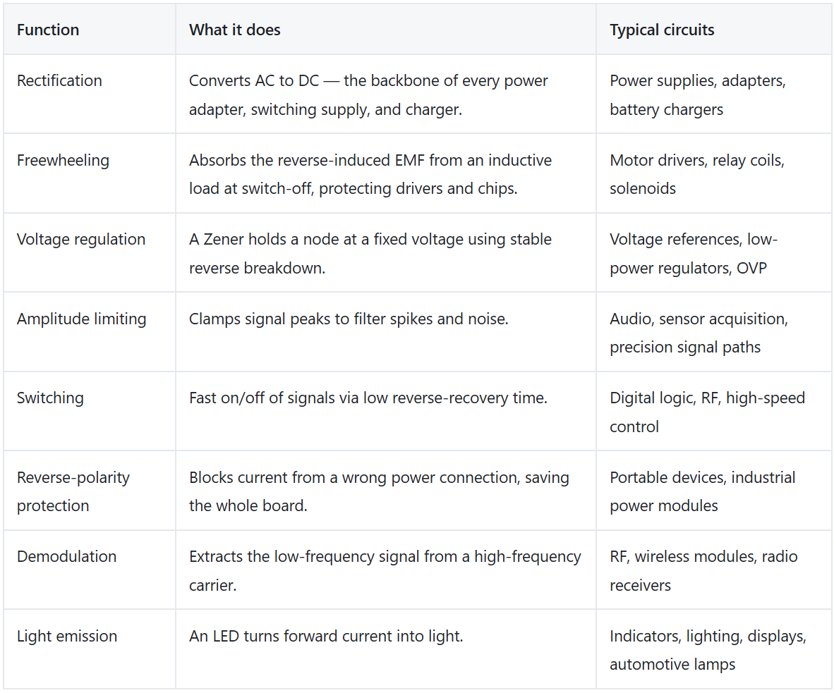 What Is a Diode in Electronic Circuits? Functions, Selection Parameters, Types & Sourcing diode,rectifier diode,zener diode,LED,freewheeling diode,diode selection,reverse voltage,forward current,BOM kitting