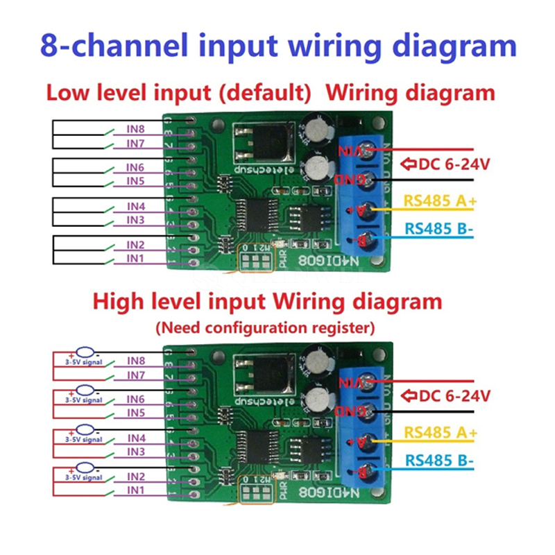 N4DIG08 8CH IO Module TTL to RS485 Modbus RTU Digital Switch for PLC Relay N4DIG08 8CH IO Module TTL to RS485 Modbus RTU Digital Switch for PLC Relay