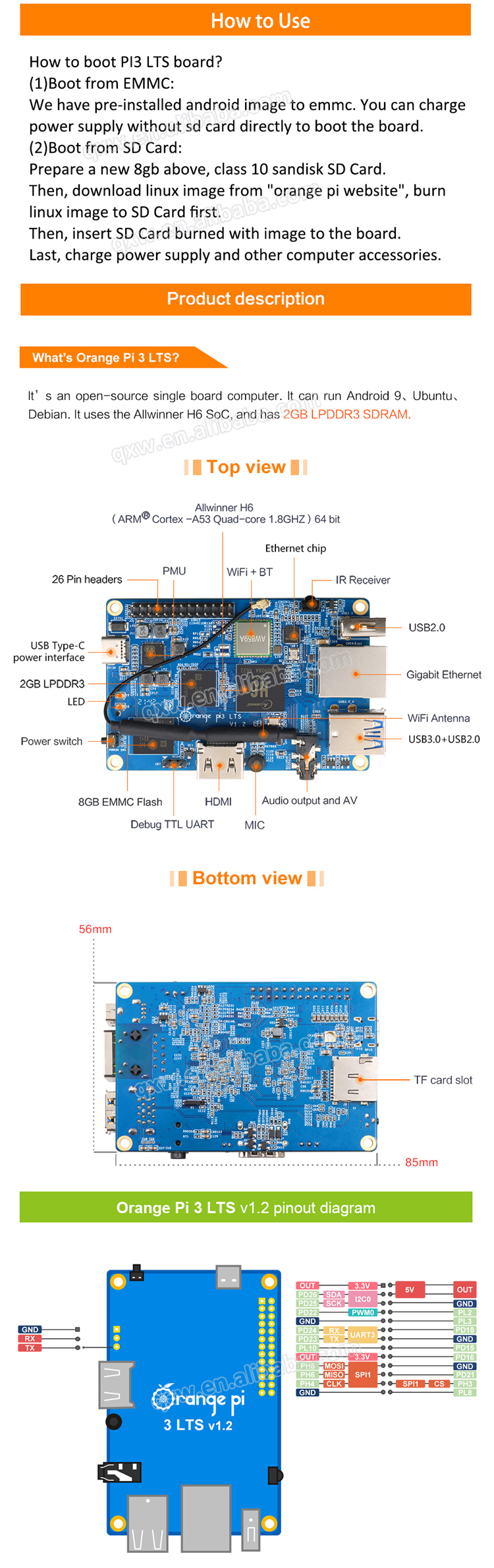 Orange Pi 3 LTS SBC Allwinner H6 2GB RAM 8GB eMMC Gigabit Ethernet Board Orange Pi 3 LTS SBC Allwinner H6 2GB RAM 8GB eMMC Gigabit Ethernet Board