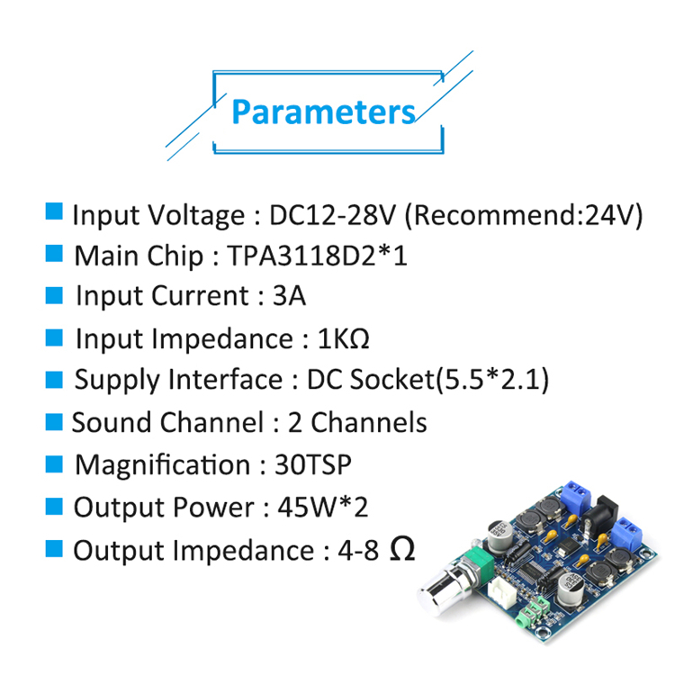 TPA3118D2 Digital Amplifier Board 2.0 Dual Channel 2x45W Audio Amp TPA3118D2 Digital Amplifier Board 2.0 Dual Channel 2x45W Audio Amp