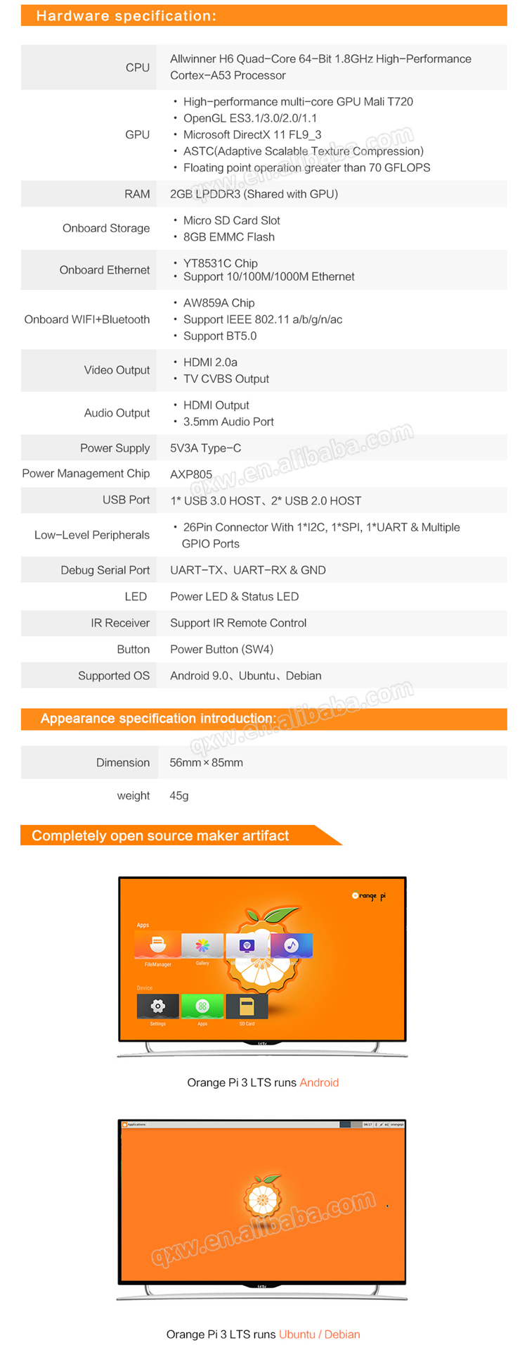 Orange Pi 3 LTS SBC Allwinner H6 2GB RAM 8GB eMMC Gigabit Ethernet Board Orange Pi 3 LTS SBC Allwinner H6 2GB RAM 8GB eMMC Gigabit Ethernet Board