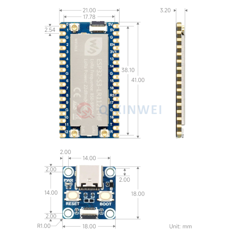 Waveshare ESP32-S3 LoRa Development Board LR1121 3rd-Gen RF Chip Dual-Band Sub-GHz/2.4GHz Stamp-Hole Design WiFi Bluetooth Industrial IoT Waveshare ESP32-S3-LR1121 LoRa Dev Board Dual-Band Sub-GHz/2.4GHz