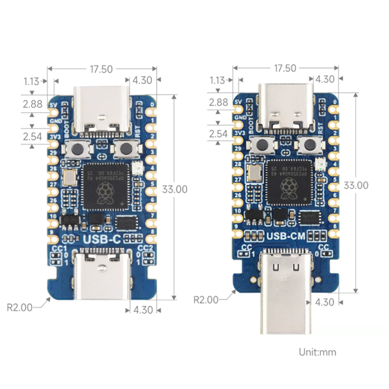 RP2350-USB-C Mini Development Board Based on Raspberry Pi RP2350A Dual-Core Dual-Architecture 150MHz 2MB Flash RP2350-USB-C Mini Dev Board Dual-Core 150MHz PIO-USB