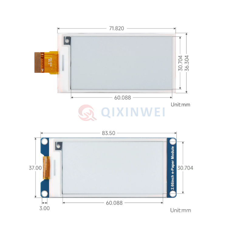 2.66-inch e-Paper Module 296×152 Black/White SPI Interface Partial Refresh Support Raw Panel / Module Version Optional 2.66 inch e-Paper Module 296×152 SPI Black/White Partial Refresh