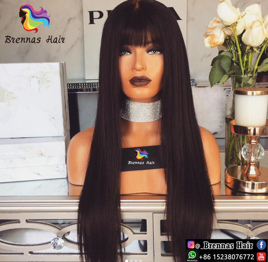 Best Deal Glueless Unprocessed Front Lace Wigs Straight Hair With Bang