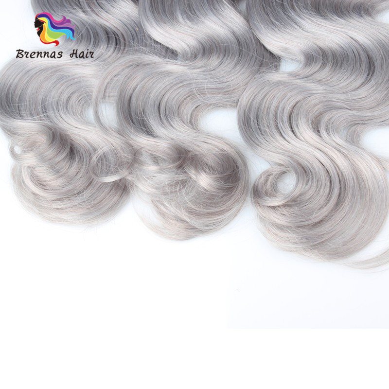 1b Grey Ombre Remy Human Hair Extensions Body Wave Hair 3