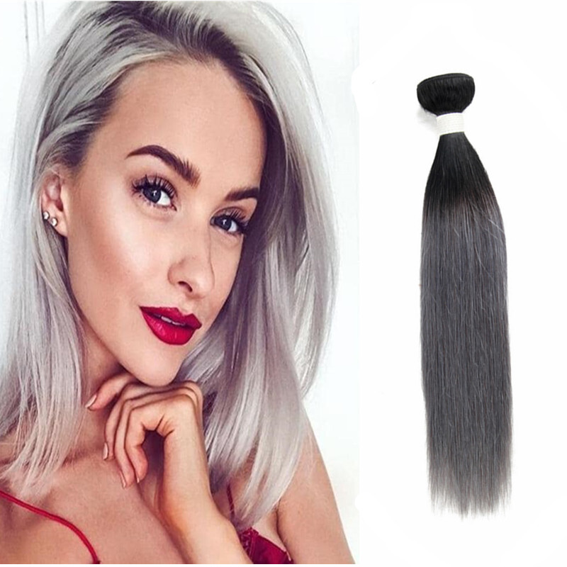1b Grey Ombre Remy Human Hair Extensions Straight Hair 3
